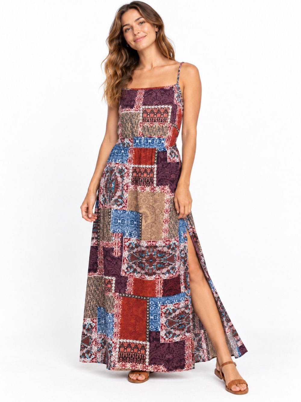 Earthbound Trading Patchwork Boho Maxi Dress M Paisley Festival Western Hippie